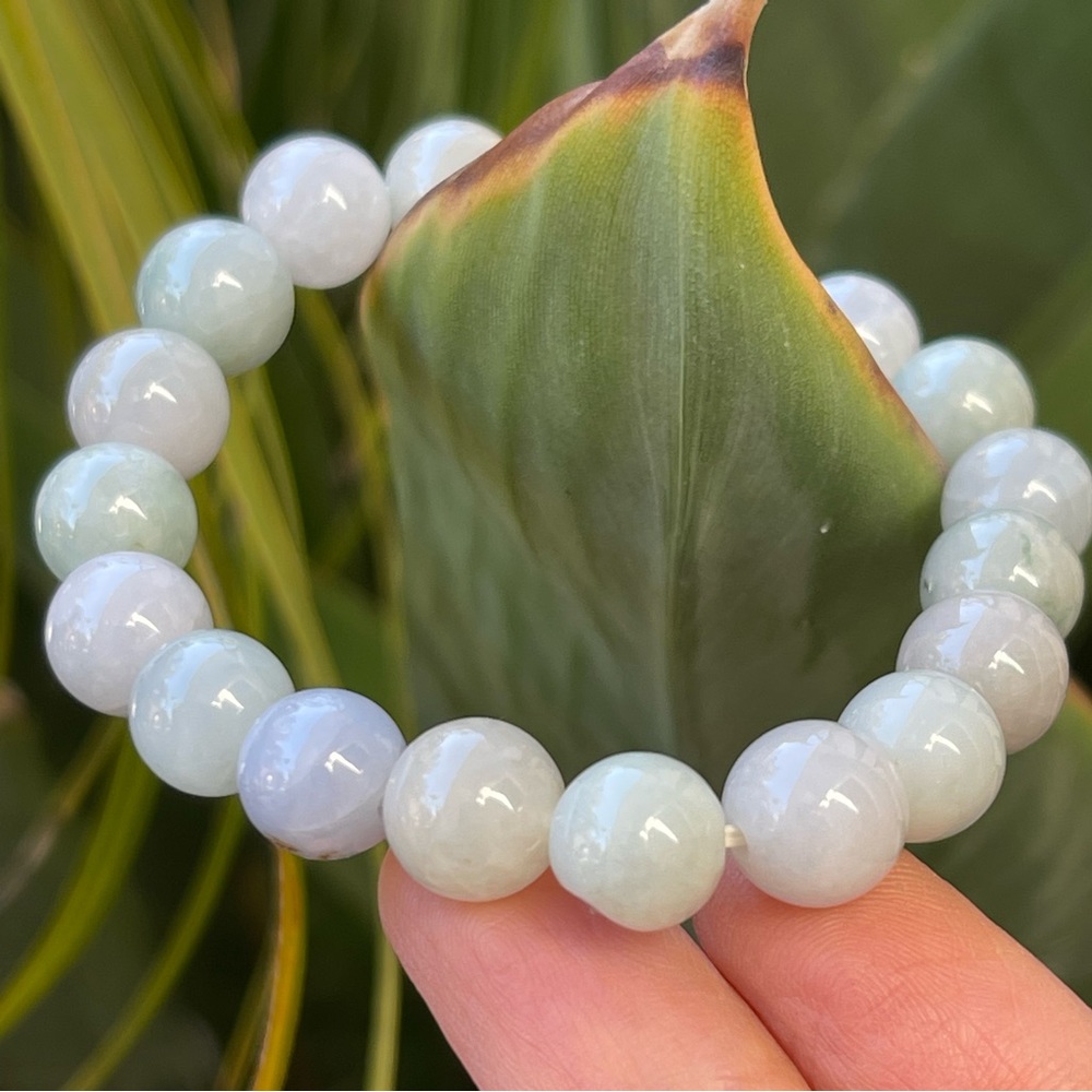 Lavender green yellow 10mm genuine jadeite jade bead stretchy bangle bracelet - Picture 3 of 6